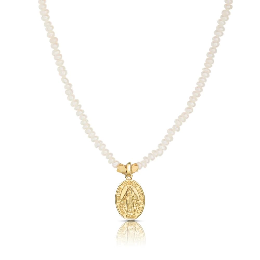 Collar religioso mujer - Medalla de la Virgen Milagrosa - Disponible en piedras naturales y plata de ley.