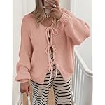 PRETTYGARDEN Women's Tie Front Bow Cardigan Sweaters Chunky Knit Long Puff Sleeve Trendy Fall Winter Jacket Coats - Image 5