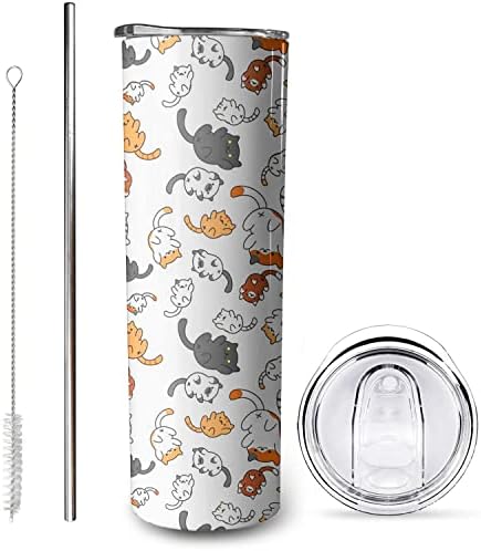 20oz Cat Tumblers Double Wall Cat Travel Mug Tumbler with Lid and Straw stainless steel Cute Cartoon Cat Vacuum Insulated Tumblers Cups Mugs Cute Cat Cups Birthday Gifts for Women/girls/Cat lovers