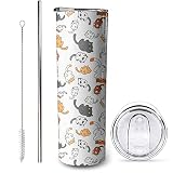 20oz Cat Tumblers Double Wall Cat Travel Mug Tumbler with Lid and Straw stainless steel Cute Cartoon