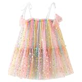 AGQT Baby Girls Tutu Dress Sleeveless Kids Tulle Birthday Party Dresses Casual Playwear Tunic Babydoll Dress Star-Yellow Rainbow Size 6-12 Months
