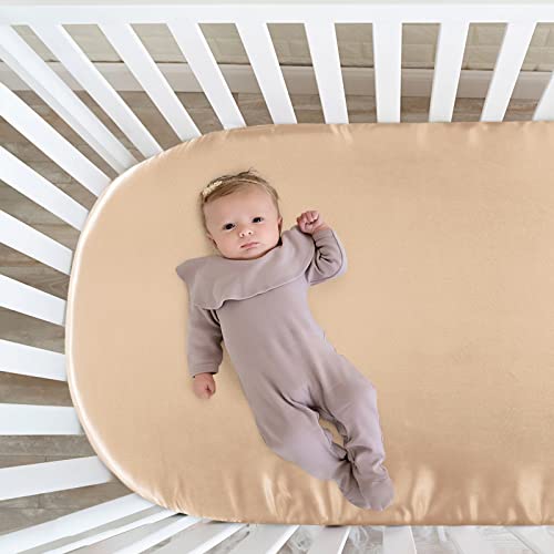 Image of SiinvdaBZX Satin Bassinet Sheets for Baby Hair,Beige | Silk-Like Soft Bassinet Fitted Sheets for Hourglass, Oval & Rectangular Bassinet Mattress
