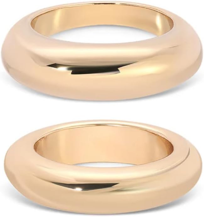 Ettika Modern Minimalist Dome Ring. 18K Gold Plated Rings for Women, 2Pcs Stackable Ring Set Bands for Women, Size 8
