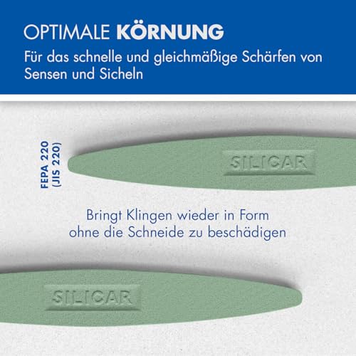 Zische Sensenwetzstein Silicar Blaumarke 260x36x15 mm - Schleifstein für Sensen und Sicheln schärfen - Schärfstein aus Siliciumcarbid mit Körnung F220