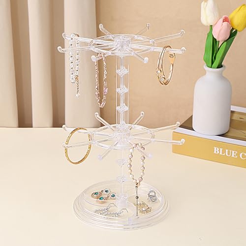 Dzrige Rotating Earring Necklace & Keychain Display Stand,2 Tier Jewelry Organizer (Transparent) - image 3