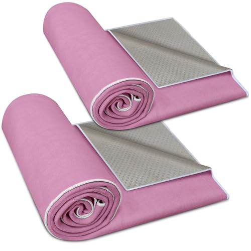 CORTHENA Hot Yoga Towel Non-Slip, 2 Pack Thick & Soft Yoga Mat Towel, Sweat Absorbent, with Grip Dot, 72" x 26", Yoga Towel for Hot Yoga, Pilates, Fitness and Gym Workouts, Light Purple