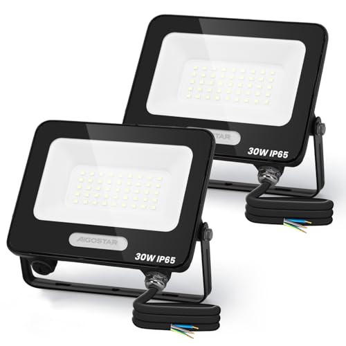 Aigostar Focos LED Exterior 30W 2450LM, Foco Proyectore LED Exterior Impermeable IP65, 6500K Blanco Frío para Garaje,Jardín,Patio,Parque, 2 Piezas
