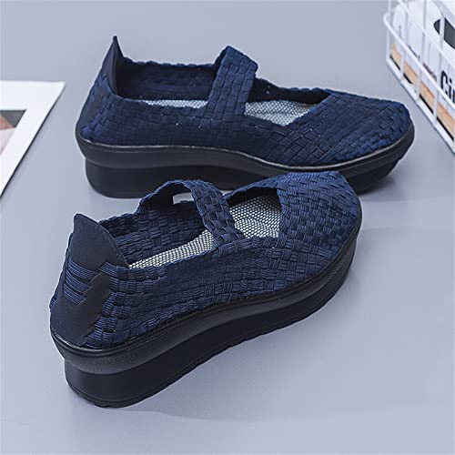 Veroders Women's Platform Wedge Closed-Toe Sandals Comfortable Walking Shoes Woven Pumps Mary Jane Shoes for School Beach2