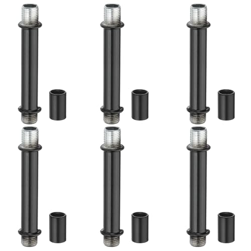 Image of PATIKIL Straight Pipe Lamp Stems Rod Kit, 6 Set M10 Carbon Steel 60mm(2.36 inch) Long Double End Thread Rod with Coupling Nuts Sleeve Connector for Table Lamps Chandeliers, Black