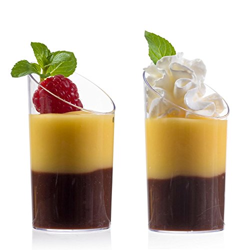 Zappy FBA_ZP-106-25 Elegant Clear Slanted Cylinder Mini Dessert Appetizer Cup 2.5 Oz Plastic Tasting/Sample Shot Glasses Parfait Glass/Souffle Jello Tumbler thumb #4