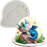 nklbio 1Pc Cute Dragon Silicone Mold Sleeping Dragon-Shaped Moon Fondant Mold for Cake Decoration Candy, Chocolate Resin Crafts Plaster Polymer Clay Ornaments DIY Soap Cozy Themes