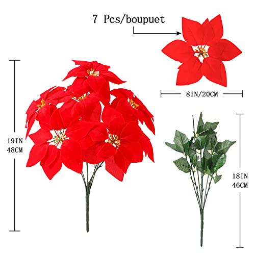 Hawesome 2 Pcs Artificial Poinsettia Flowers Christmas Flowers 7 Heads Silk Poinsettia Bouquet Fake Flowers For Christmas Tree Home Garden Wedding Decoration #TOP6