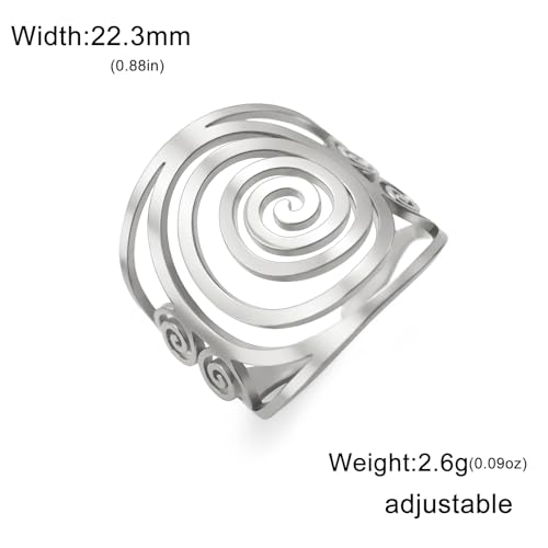 LIKGREAT Spiralny otwarty pierścień dla kobiet i mężczyzn regulowany rozmiar pierścionki ze stali nierdzewnej biżuteria amulet ochrona rodzinna urodziny, Stal nierdzewna, Bez kamieni szlachetnych
