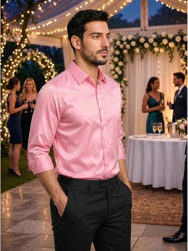 Image of DEELMO Combo of Men's Stylish Solid Satin Casual Shirt for Men Full Sleeves| Poly Satin Silk Shirt Pack of 2