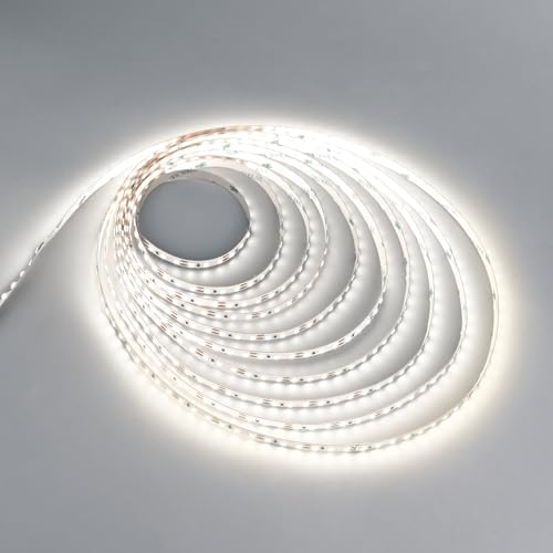 TUNICHX 12V LED Strip Lights SMD 2835 Dimmable Tape Light 16.4FT 6000K Cool White 600Leds Density UL Premium Ultra Bright CRI 90+ Strip for Ceiling Commercial Task Lighting(No Adapter or Controller)