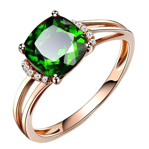 Bague diopside vert et diamant en or rose 14 carats pour femme de haute joaillerie