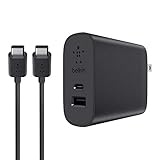 Belkin USB-C 2 Port 27 Watt Wall Charger with 6 Foot USB-C to USB-A Cable, Black