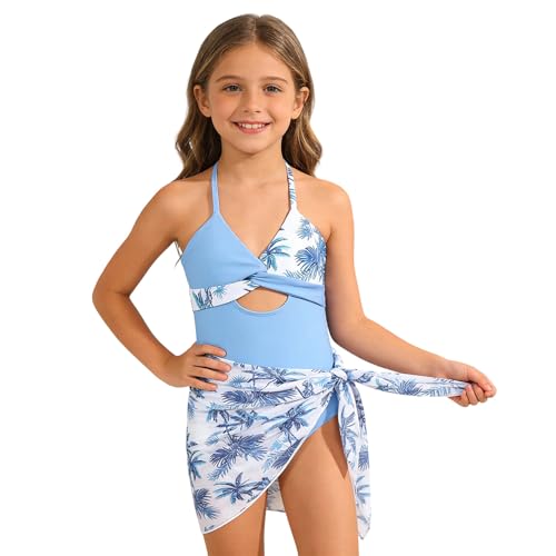 Maillot de bain tropical filles une pièce ado avec jupe de plage été