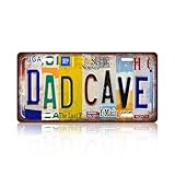 Vintage Dad Cave Metal Tin Sign License Plate Wall Decor Gift for Father 12 x 6 Inches