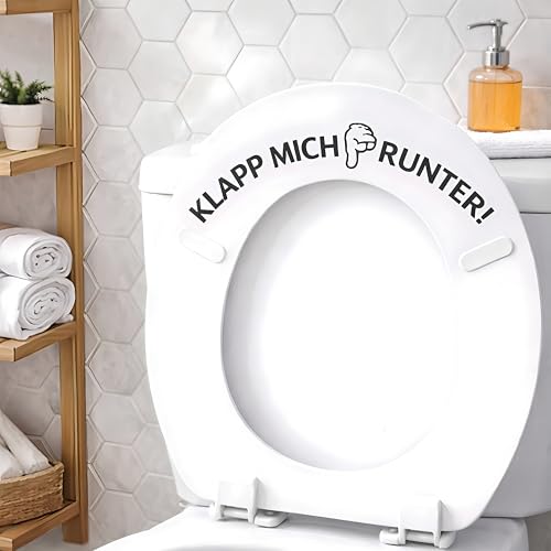 Klapp Mich Runter Aufkleber Toilettendeckel – Lustiger Hinweis fürs Badezimmer – Perfekt gegen Vergessene Klobrillen – Einfach Anzubringen, Wasserfest, Vinyl, Schwarz, 27x10cm, 2 Stück