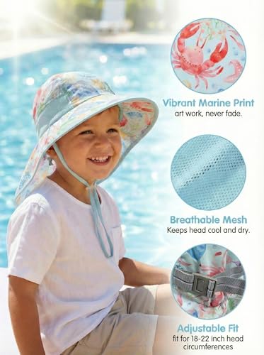 Image of icolor Kids Sun Hat UPF50+ Sun Protection Bucket Hat Toddler Summer Beach Play Hats with Neck Flap for Girl Boy Ages 3~10