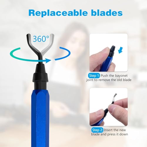 Skythrive Universal Entgrater Universal, Metallgriff Handentgrater mit 10 Ersatzklingen, 360° Rotierende Klinge für 3D Druck, Kunststoff und Aluminium (1 Werkzeug + 11 Klingen)