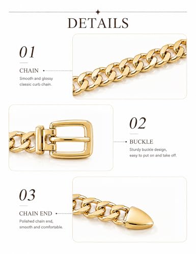 Image of TOPACC Gold Chain Belts for Women Fashion Thick Metal Link Waist Belt | Chunky adjustable gold belt for dresses jeans pants country concerts cowgirl outfits