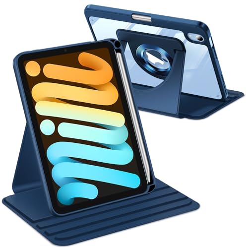 Fintie 360�x��]�P�[�X iPad Mini 7 (A17 Pro�A��7����) 2024 / iPad Mini 6 (��6����) 8.3�C���`�p - ��]���ی�X�^���h �����o�b�N�J�o�[ �y���V���z���_�[�t�� (�l�C�r�[�u���[)