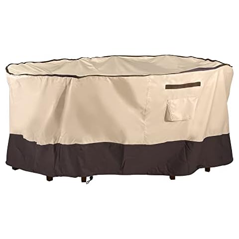 F&J Outdoors Garden Furniture Cover Round Waterproof Eco-Friendly Fabric UV Resistant Anti-Fading Covers for Medium-Small Furniture Set,190cm(75 inch) Diameter,Beige Cover