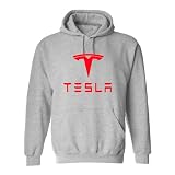 Premium TSLA Graphic Logo Mens Cotton Hoodie Electric style Ver.1 (US, Alpha, Large, Regular, Regular, Grey)