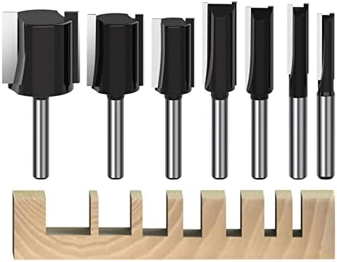 ROOCBIT Straight Cut Router Bits 1/4-Inch Shank Double Flute Straight Router bit Set - (1/4, 5/16, 3/8, 1/2, 5/8, 3/4, 1 Inch Diameter) 7PCS