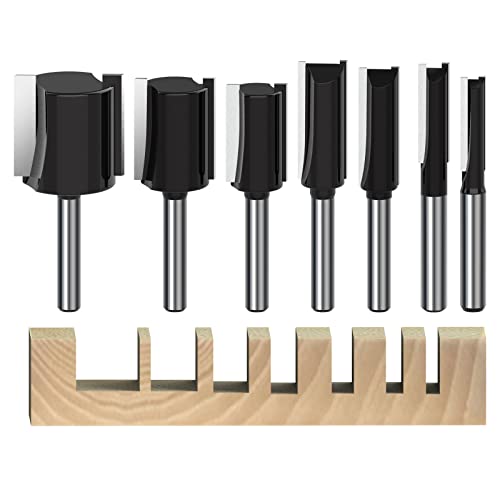 Roocbit Straight Cut Router Bits 1/4-Inch Shank Double Flute Straight Router Bit Set - (1/4, 5/16, 3/8, 1/2, 5/8, 3/4, 1 Inch Diameter) 7Pcs #TOP1