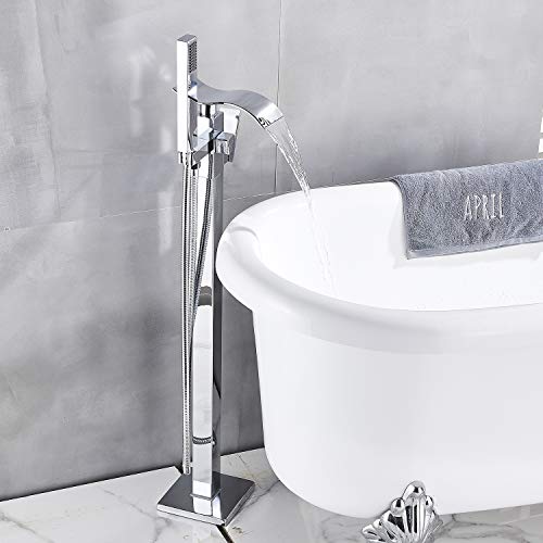 Senlesen Free Standing Bath Tub Filler Waterfall Spout Bathroom Mixer Faucet with Hand Shower Chrome Finish