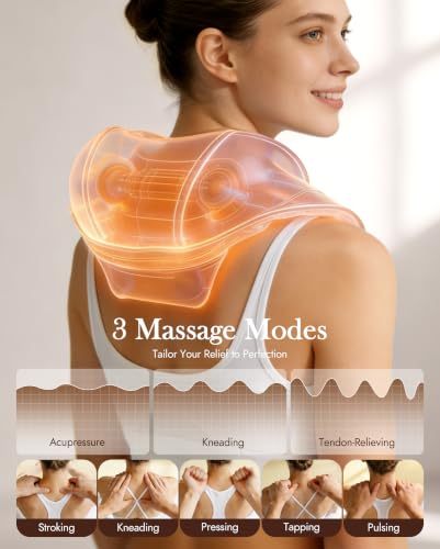 Image of Neck Massager with Heat Cordless: Shiatsu Back Shoulder Massage Tools for Pain Relief Deep Tissue Electric 4D Kneading for Muscle Remedy Lymphatic Drainage Gifts for Men Women Mom Dad (Brown)