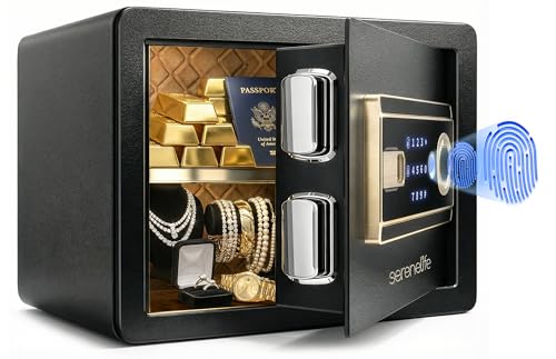 SereneLife 18L Tresor, Safe Für Zuhause Feuerfest & Wasserdicht, Digitaler Heimtresor mit Zugriff per Fingerabdruck, Möbeltresor mit Code & Schlüsseln, Safe Box für Wertsachen, Bargeld, Schmuck, Gold