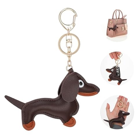 Giantree Skórzany Brelok Dachshund, Brelok Dachshund Wisiorek na Torbę Łańcuszek Śliczny Pies Szczeniak Brelok Upominki, Ciemny brąz, rozmiar uniwersalny