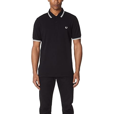 Fred Perry Men's Twin Tipped Polo Shirt-M3600, Black/Porcelain/Porcelain, Small Cover
