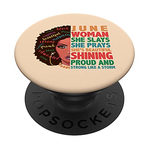 June Woman She Slays Prays Birthday Black Girl Magic Hair PopSockets PopGrip Intercambiable