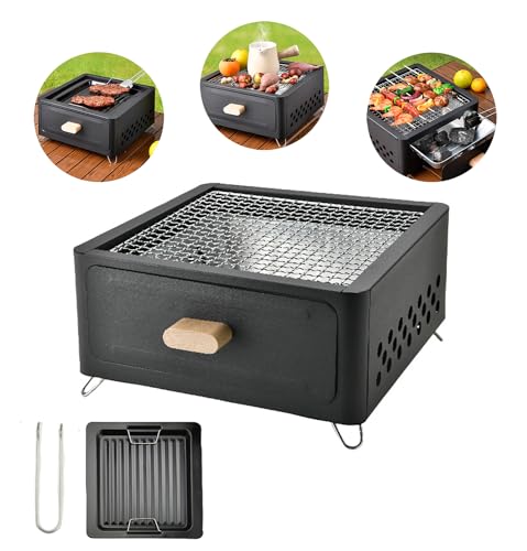 Portable Charcoal BBQ Grill with Pull Out Drawer Compact Smoker for Camping Outdoor Cooking Perfect for Picnics and Beach Gatherings