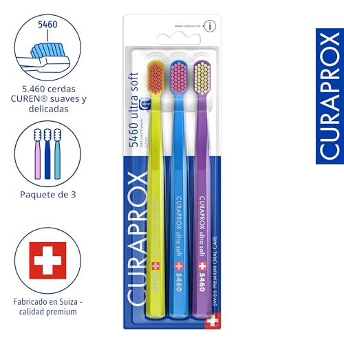 Miniatura 2 de Curaprox Cs 5460 Cepillo De Dientes Ultrasuave Cuidado Dental Y De Encías Para Adultos Cerdas Curen Supersuaves Para Una Limpieza Delicada Verde Azul Morado Paquete Individual