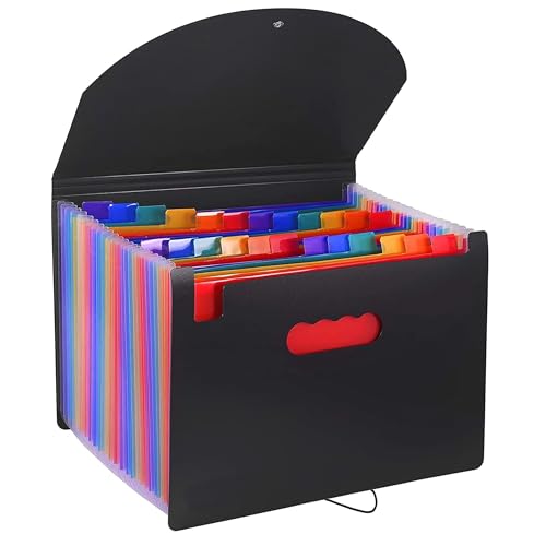 Image of LKH A4 Extendable File Organizer - Document Folder (A4 x 24) Multi Color Pockets, Polypropylene, Water Resistant, Secure Flap & Cord Closure, File Folder for Office, Home & School (Black)