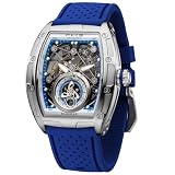 FEICE FM503 Blue Watches for Men Automatic Skeleton Waterproof Blue Coated Mineral Glass Custom Movement F1 Racing Wristwatch Liquid Silicone Watch Strap Ergonomic Design Durable for Daily Wear Gift for All Occasions