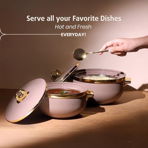 Image of SELVEL Royal Linex Casserole Collection | Insulated Hot Cases | Stainless Steel Inner | BPA-Free | Brown & Lime Green | (Royal Linex Casserole - Brown, Set of 2 (600ml + 1200ml))