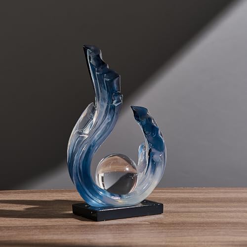 Escultura Abstracta Azul de Resina con Bola de Cristal 26 cm miniatura 2
