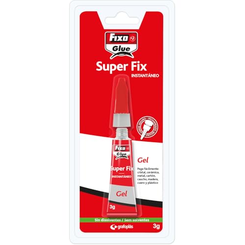 Fixo Glue - Pegamento Instantáneo Gel, 3 gramos, Perfecto para Superficies Verticales, Cierre Seguro, Reparaciones en Madera, Goma o Cerámica