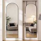 DUMOS Full Length Mirror 47x14 Inches - Arched Full Body Door Hanging Wall Mounted Aluminum Alloy Frame Mirror for Bedroom, Dressing Room, Entryway, Black