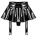 Zaldita Women's Wet Look PVC Leather Skirt Garter Belts Suspender Belt with 4 Straps Metal Clip Black Medium