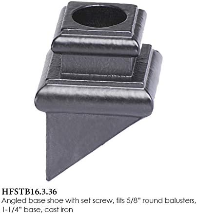 Satin Black 16.3.36 Angled Base Shoes for 5/8 inch Round Iron Balusters for Stair Remodel, Box of 10