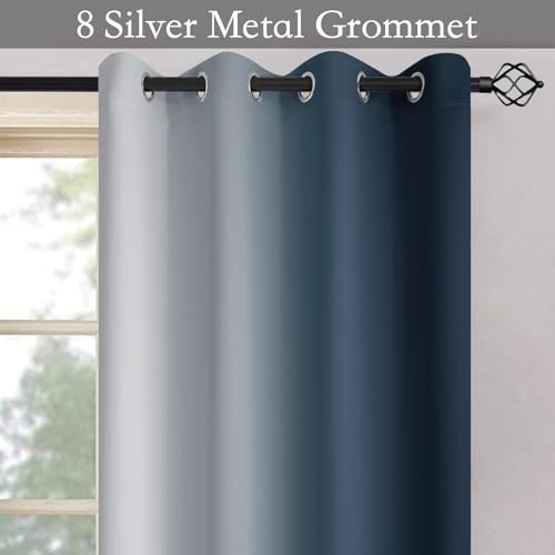 Image of SimpleHome Ombre Navy Blue to Grey White Curtains for Living Room 70Wx63L | Room Darkening Curtains for Bedroom,Gradient Light Blocking Curtain,Thermal Insulated Grommet Window Drapes,2 Panels,63 Inch