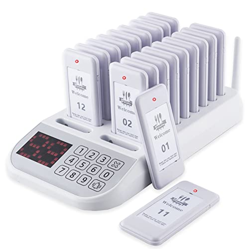 YYCALLING Restaurant Pager System,Wireless Guest Calling System,Social Distancing Keeping 20 Pagers Buzzers Waiting Paging System for Coast Hotel(White)
